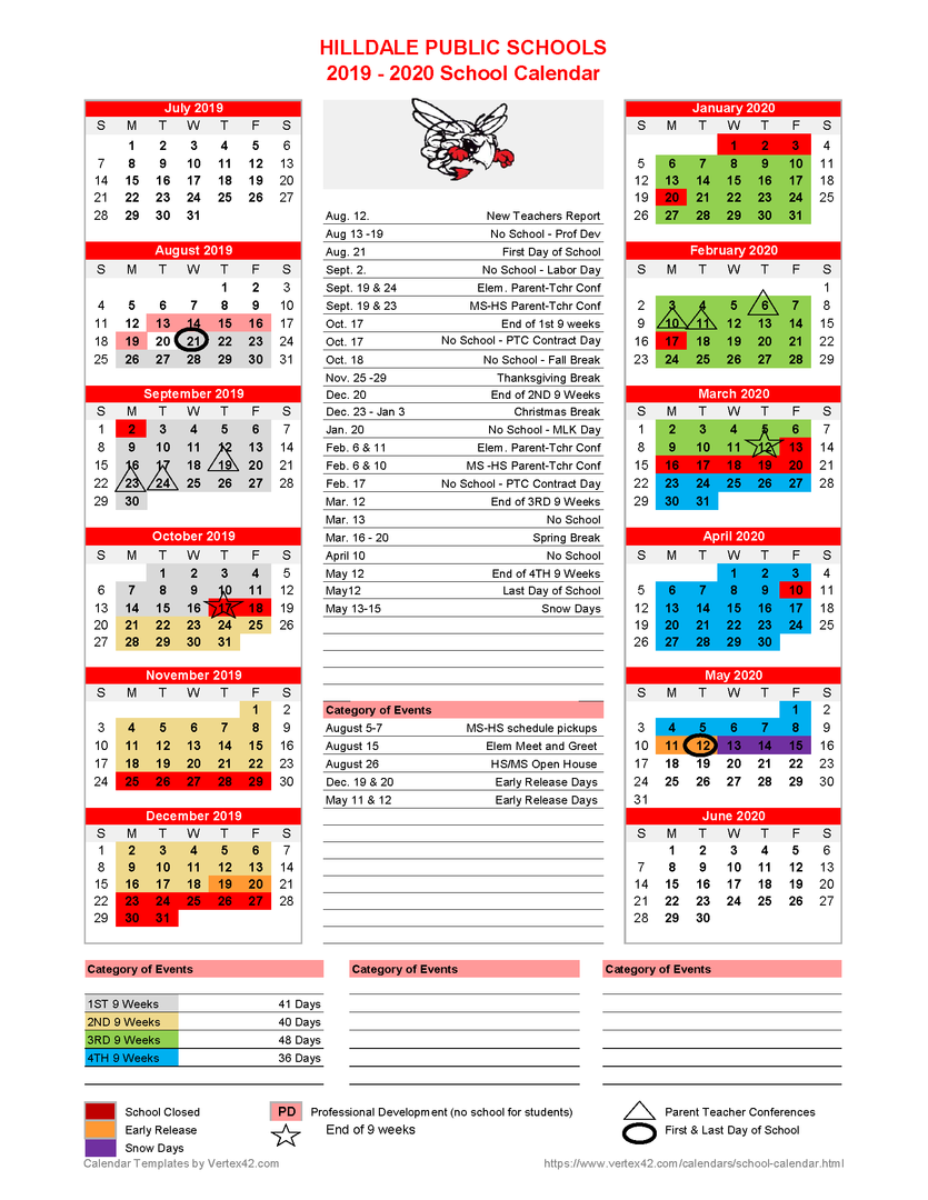 Hilldale Public Schools **REVISED**20192020 School Calendar Released